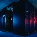 Shot of Data Center with Multiple Rows