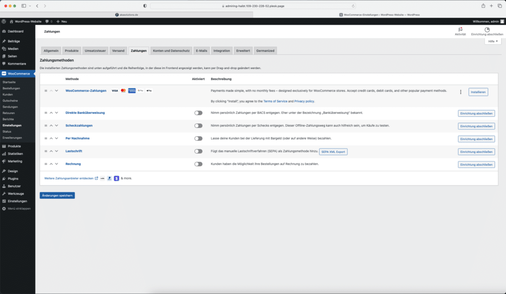 Screenshot Einrichtung von Zahlungsmethoden in WooCommerce
