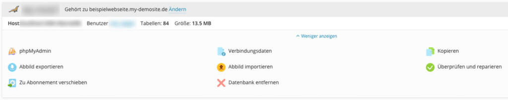 Screenshot Export der WordPress-Datenbank