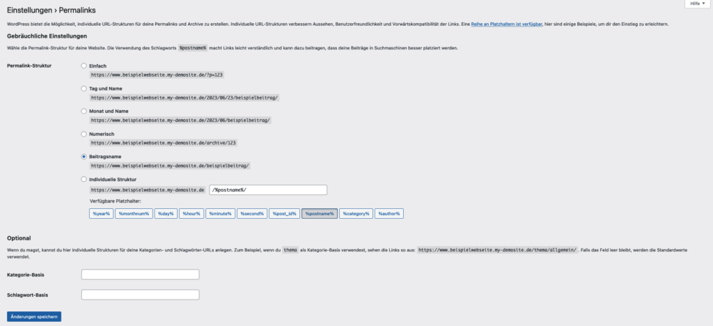 Screenshot Aktualisieren der Permalink-Strukur der WordPress-Webseite