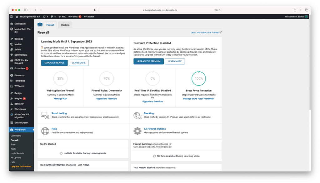 Ein Screenshot des Bereichs "Firewall" des Plugins Wordfence