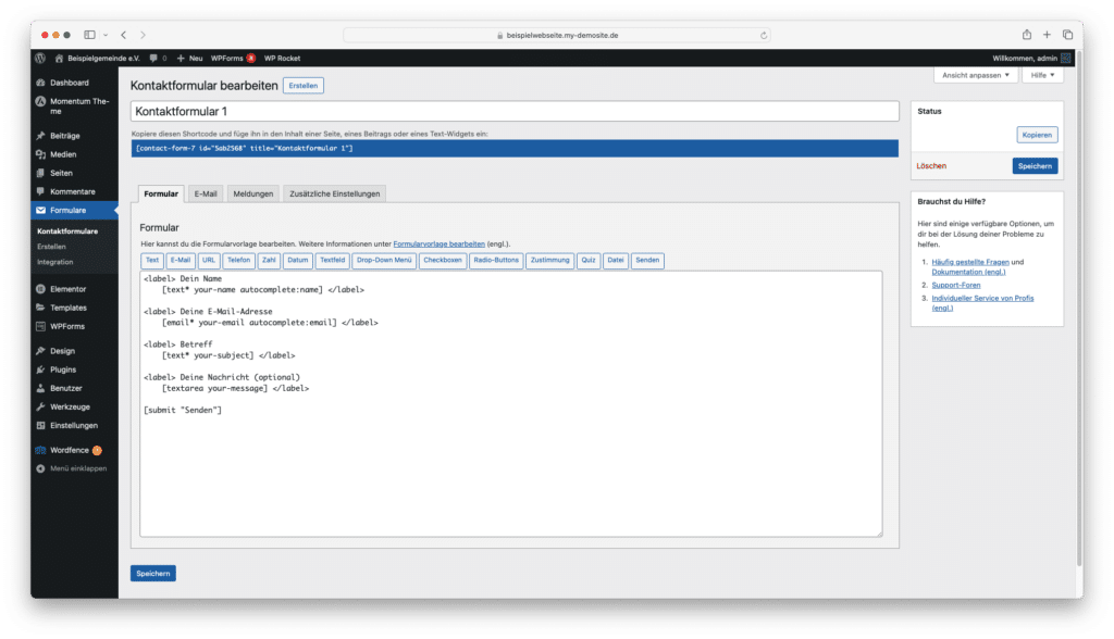 Auslesen des Shortcodes eines Kontaktformulars mit Contact Form 7