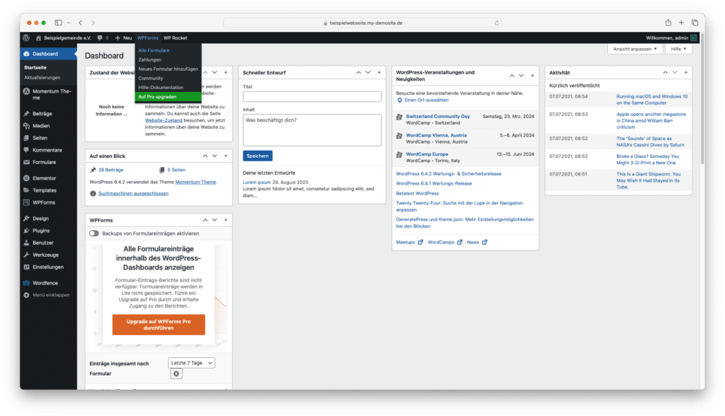 WP Forms-Menü im WordPress-Dashboard