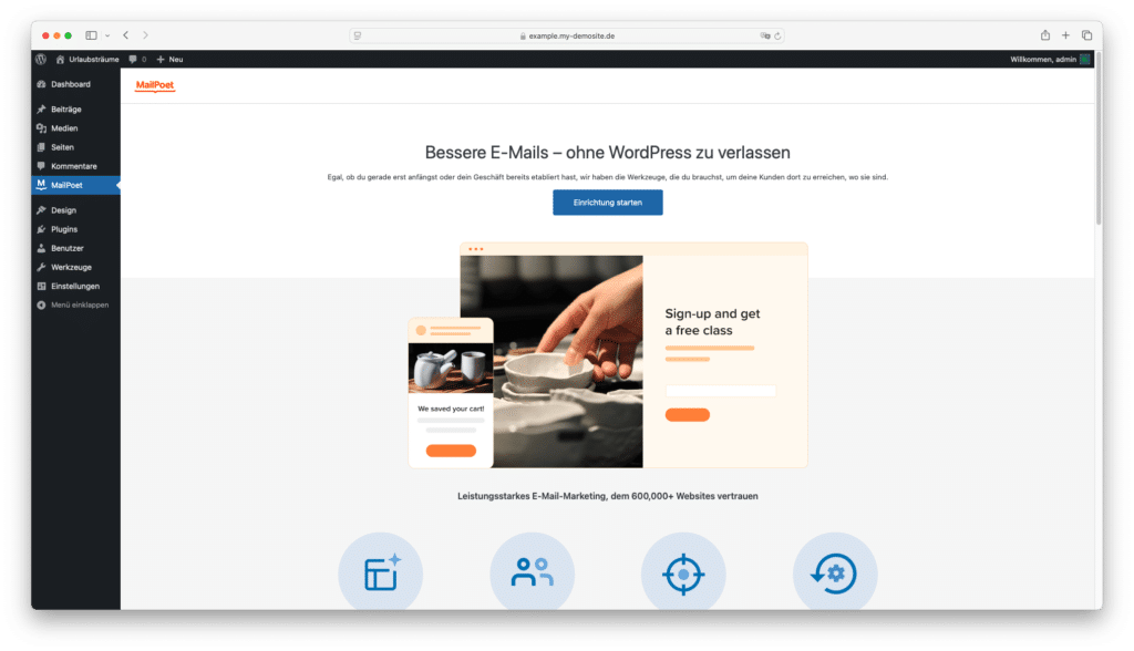 Screenshot Einrichtungsassistent MailPoet