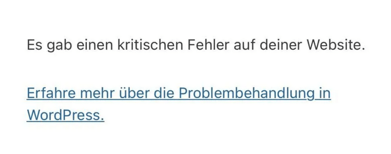 Screenshot Kirtischer Fehler in WordPress